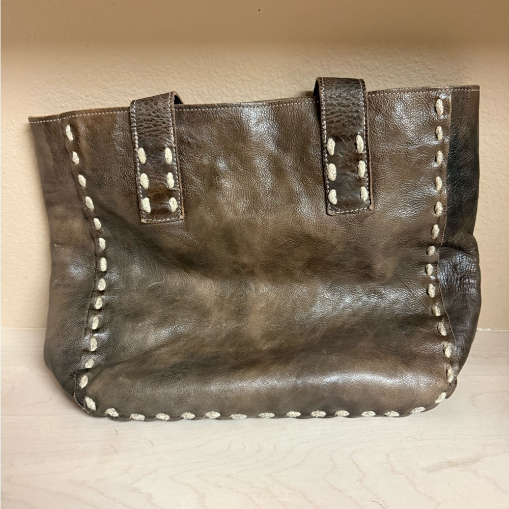 Bed Stu Brown Leather Tote with Cream Stitching - Picture 2 of 6